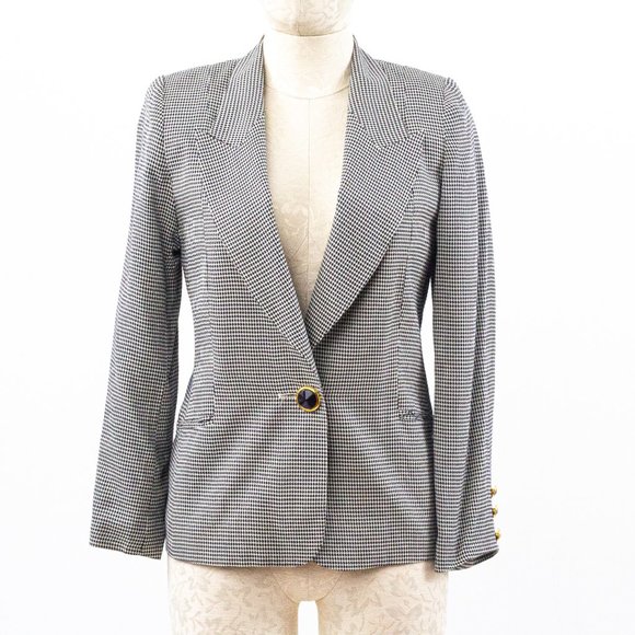 Vintage 90s 6 Silk Houndstooth Blazer - Picture 5 of 10